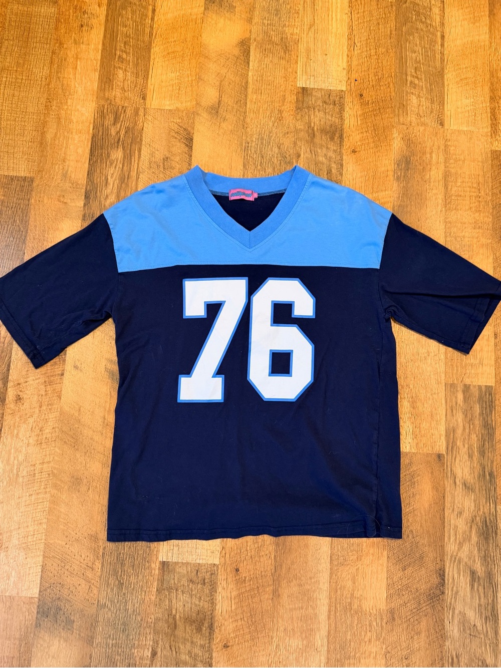 Edikted Navy & Light Blue Football Jersey Tee with '76' Graphic